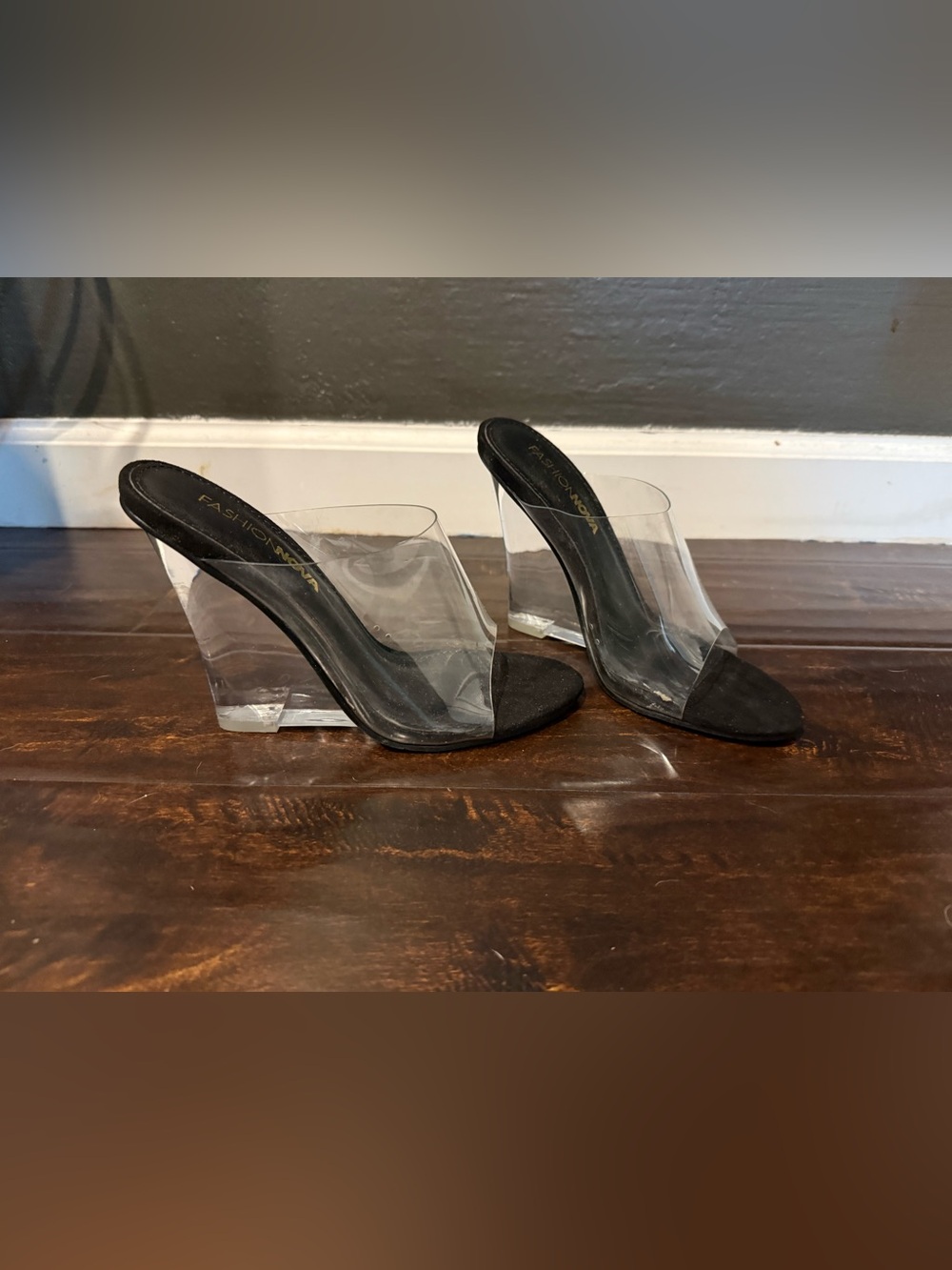 Clear Mule Heels Black Size 6 Lucite Block Heel